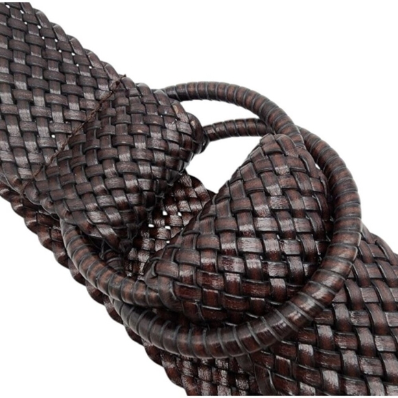 Women's Woven Double Ring Wide Belt Brown One Size Boho Festival Coachella Y2K - Picture 4 of 9